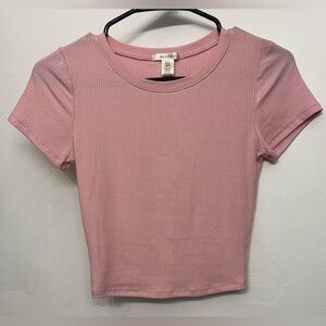 Bozzolo Light Pastel Pink Ribbed Short Sleeve Crop Top Womans Size Small NWOT